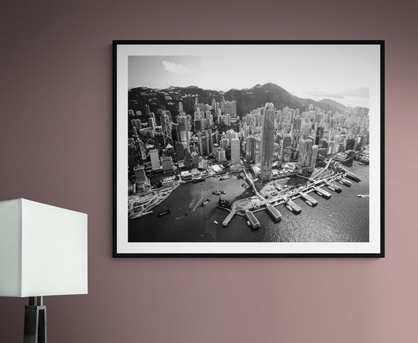 Aerial view of Victoria Harbour Hong Kong 2007 - Black and White