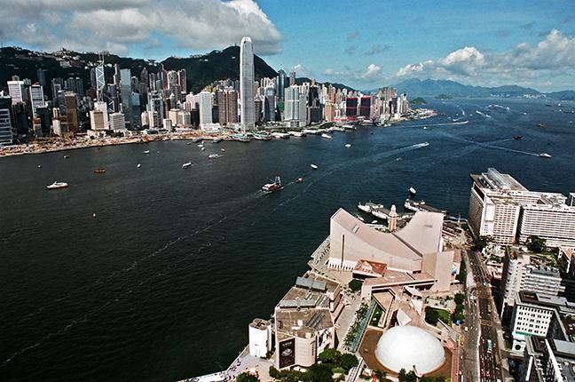 Aerial view of Tsim Sha Tsui Hong Kong Victoria Harbour 2008