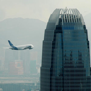 A380 Low flying IFC, Victoria Harbour, Hong Kong, 2007