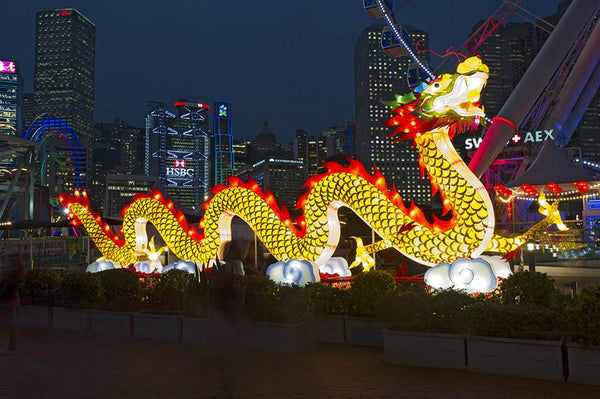 Dragon lighting Central Harbourfront Hong Kong 2015