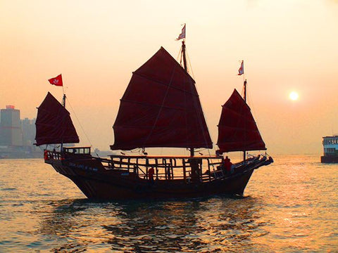 Sunset Chinese Junk in Victoria Harbour