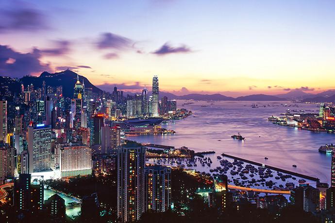 Dusk Victoria Harbour Night view - Causeway Bay and Central